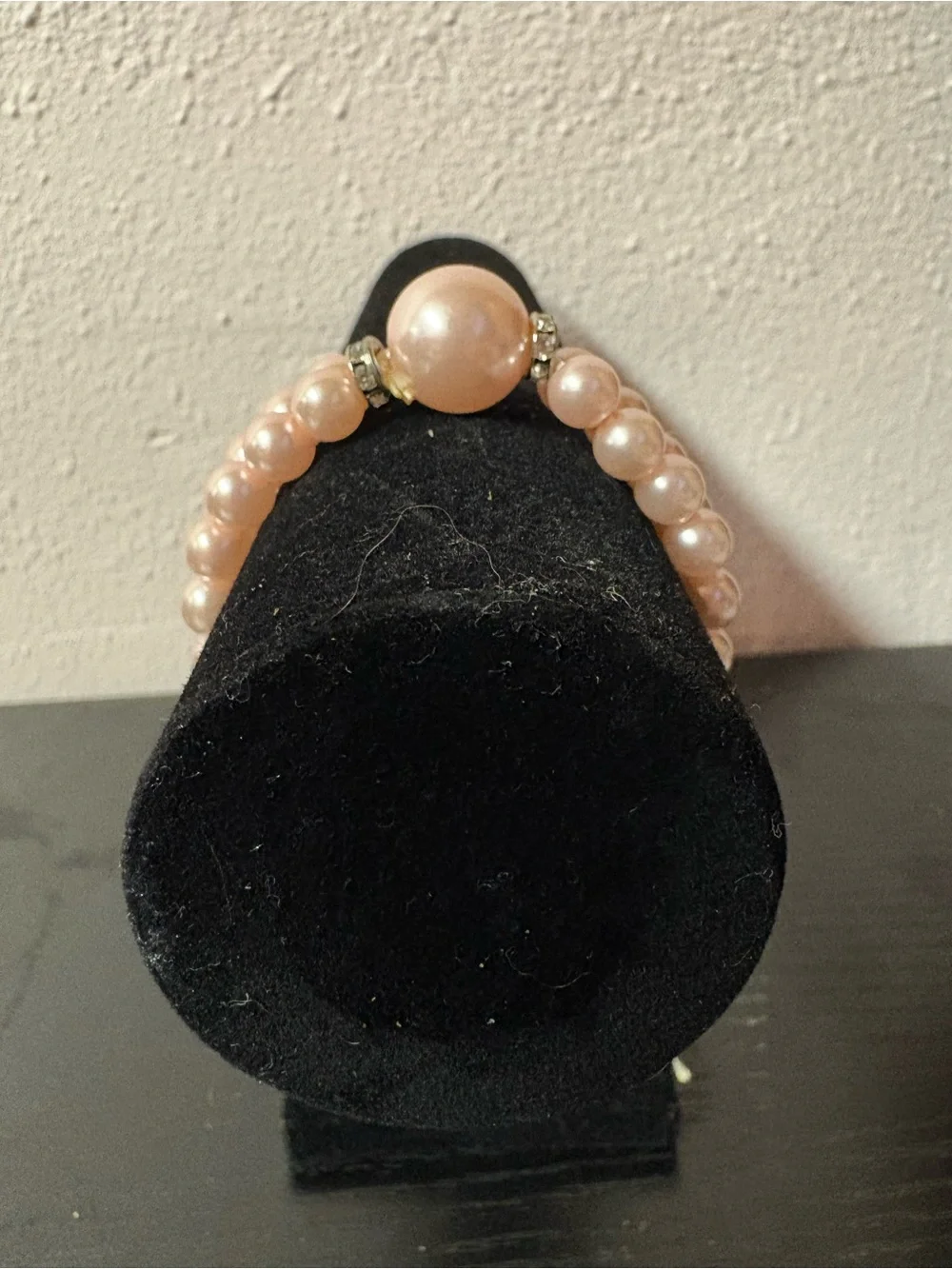 Blush Pink Faux Pearl Double Strand Stretch Bracelet Rhinestone Accent
